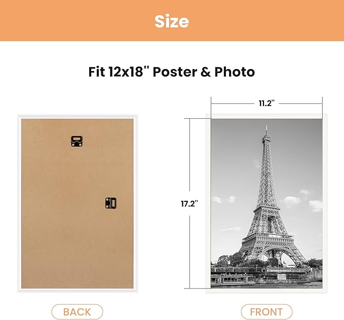 upsimples 12x18 Picture Frame White 3 Pack, Scratch-Proof Poster Frames 12 x 18 for Photo Gallery - Slide-In Strips, Horizontal or Vertical Wall Mounting