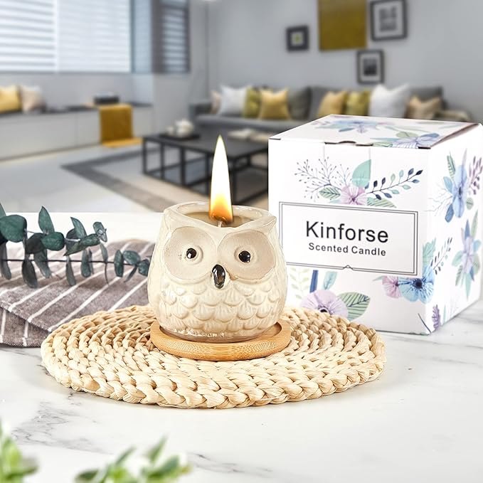 Scented Candles - Sweet Orange Candle, Birthday Gift Set for Women, Owl Gifts, Best Friend Unique Happy Birthday Bath Candle Set