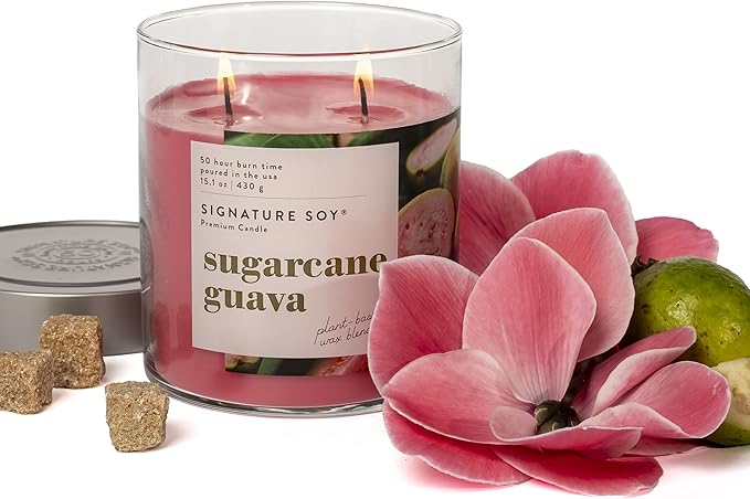 Signature Soy Lidded Sugarcane Guava Scented Candle, Large Jar