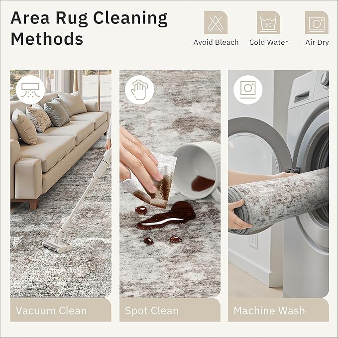 Soalmost Area Rugs 4x6 for Living Room, Vintage Washable Rugs for Dining Room, Kitchen, Non-Slip Area Rug Pink Grey