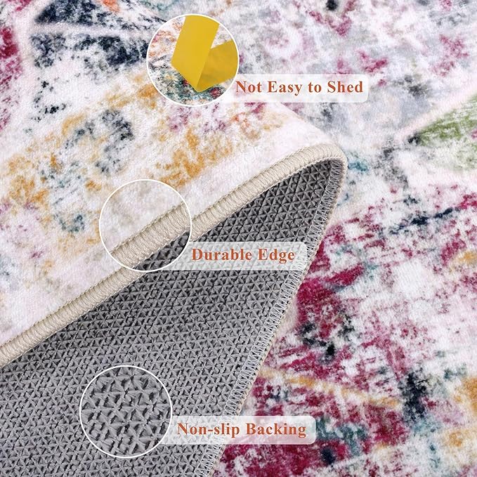 Ileading Washable Hallway Runner Rugs, 2x10 Non Slip Runners Area Rug for Entryway Kitchen Bathroom Bedroom Laundry Living Room, Long Narrow Low-Pile Floor Carpet Boho Vintage Throw Mat for Kids Room