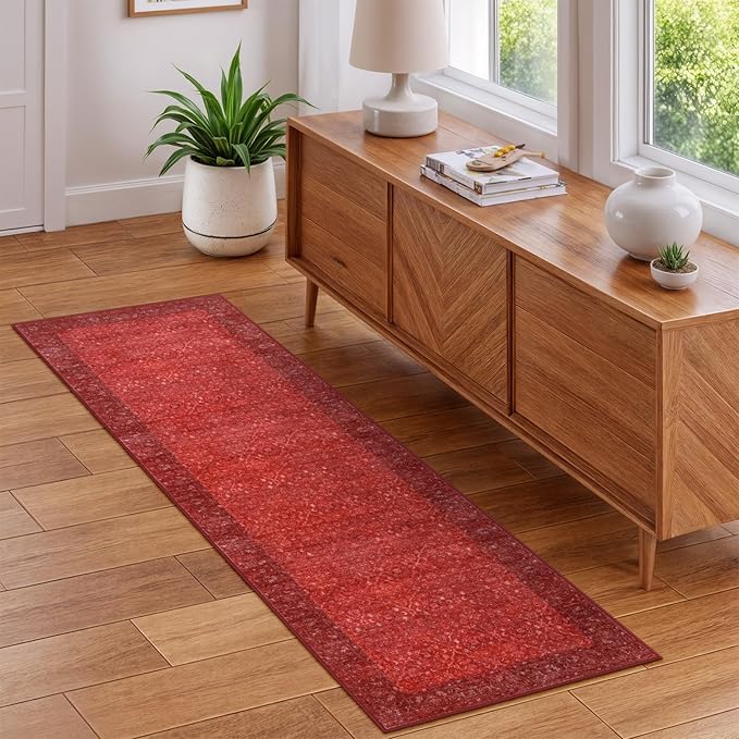 Hedlive Vintage Red Kitchen Runner Rug, 2x6 Runners for Hallways Non Slip, Washable Runner Rug for Bedroom Entryway, Ultra-Thin Carpet Runners for Laundry Room Bedroom Holiday Decor (2'x6', Red)