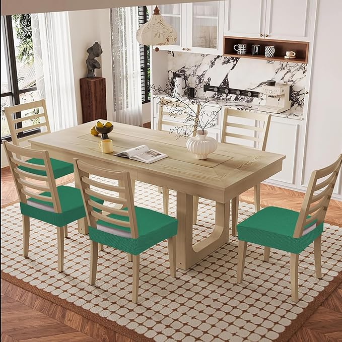Smiry Waterproof Seat Covers for Dining Room Chairs Set of 4, Stretch Jacquard Removable Washable Chair Seat Slipcovers Protector, No Rear Covers, Chritsmas Green