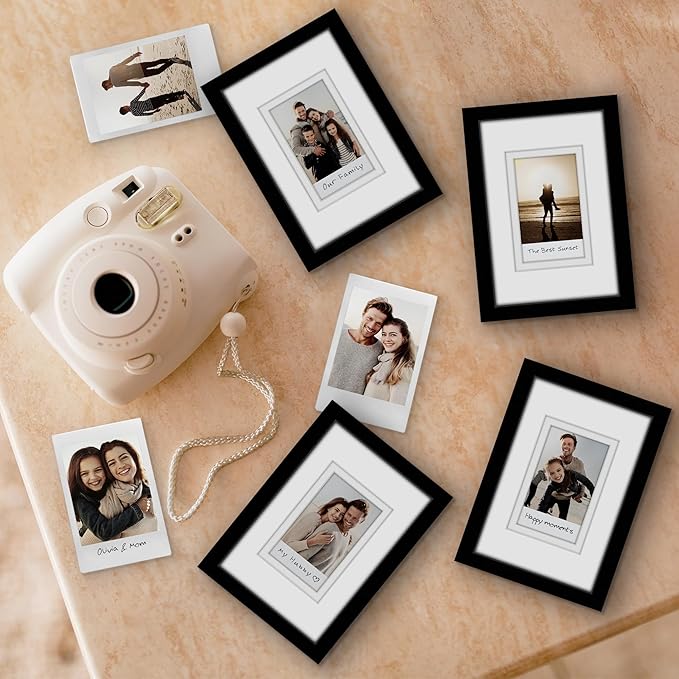 Americanflat 4x6 Picture Frame - Set of 4 - Use as 2x3 Frame with Mat for Instant-Print Photos - Black Mini Picture Frames for Tabletop and Wall Display with Shatter-Resistant Glass