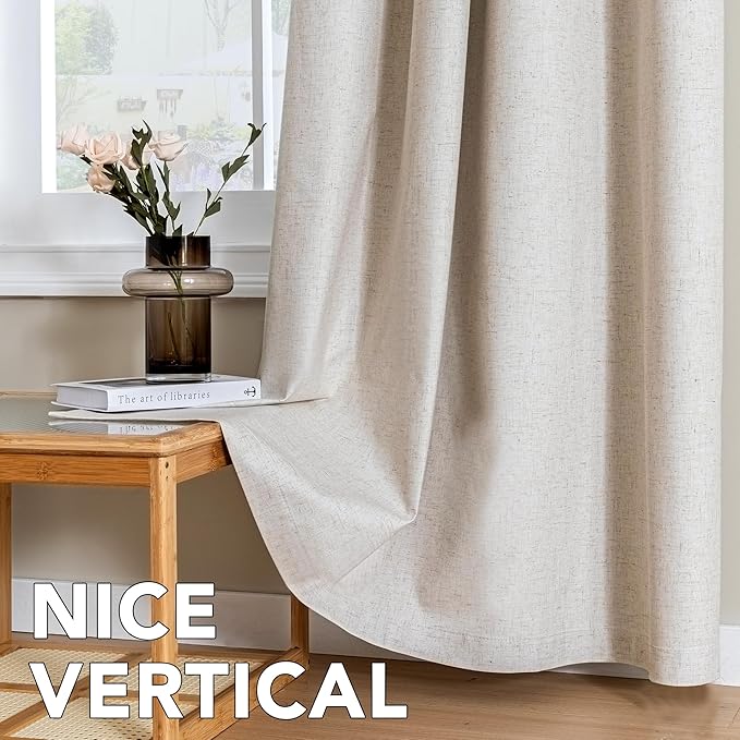 H.VERSAILTEX Linen Curtains 100% Blackout Curtains for Bedroom 45 inch Long Full Light Blocking Nature Linen Blended Window Curtains for Living Room Nickel Grommet (2 Panels, Heathered Natural)
