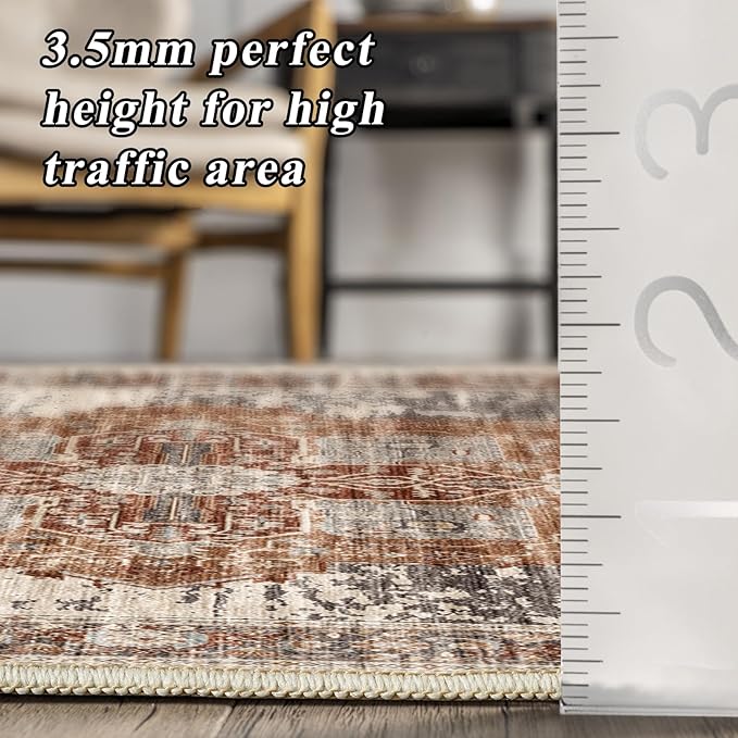 4x6 Living Room Area Rugs - Washable Area Rug Soft Stain Resistant Carpet Vintage Lightweight Ultra-Thin Rugs for Bedroom Kitchen entryway with Non Slip Backing Home Decor Small Mat 4X6 Brick