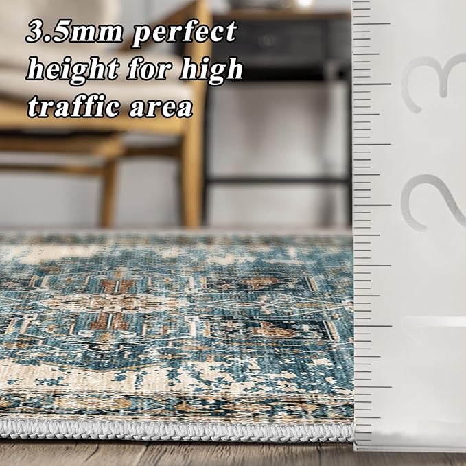 Washable 10x14 Area Rugs - Large Rugs for Living Room Stain Resistant Carpet Vintage Rugs for Bedroom with Non Slip Backing Home Decor Floor Decoration Mat 10x14 Blue