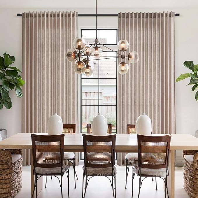 Nanspring Oatmeal Linen Curtains 63 Inches Length 2 Panels Set for Living Room Back Tab Pocket Light Filtering Semi Sheer Drapes Modern Farmhouse Boho Cotton Linen Textured Window Curtain 52X63