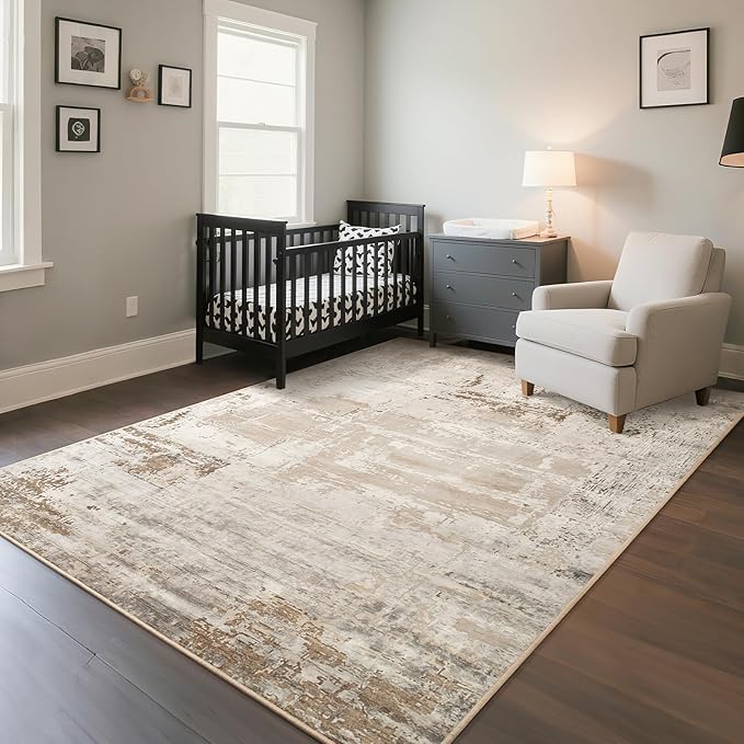 HOMORE Living Room Rug 6x9 Large Rug Beige Area Rugs Non Slip Washable Rugs for Bedroom Dining Room Abstract Carpet for Farmhouse Kids Playroom Classroom