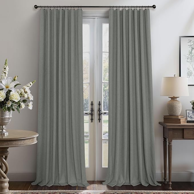 Linen Textured Black Out Blinds for Window 45 Inch Length 2 Panel Modern Farmhouse Kitchen Curtain Small Blackout Short Half Curtain for Nursery Bedroom Winter Thermal Blocking Charcoal Dark Grey Gray