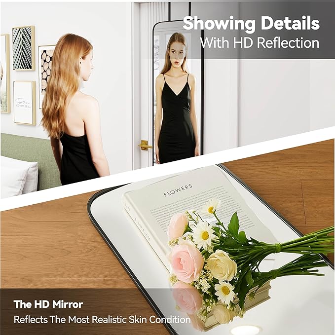 SCWF-GZ Rectangle 57x16 Mirror Full Length Wall Mounted Hanging or Against Wall Metal Frame Dressing Make-up Mirrors for Entryway Bedroom Bathroom Living Room 57 16 inch Black