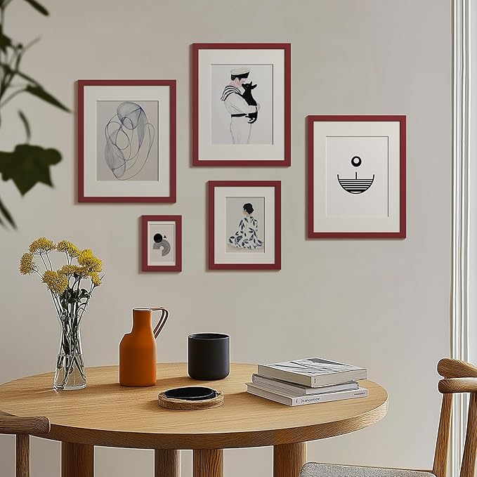 eletecpro 4x6 Picture Frames Set of 10, Picture Frame Collage Wall Decor Display 3.5x5 Photo with Mat or 4x6 without Mat, Home Decor Gallery Frame for Table Top or Wall Mounting, Red