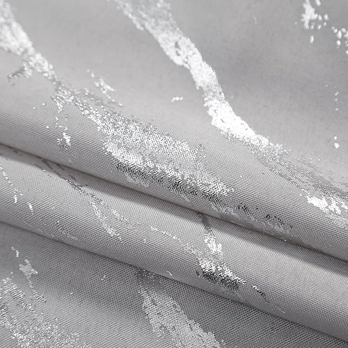 Taisier Home Silver Foil Print Linen Textured Curtains - Geometric Marble Pattern Design for Nursery - Light Filtering Window Treatment, 2 Panels, 63" L, Beige and Silver