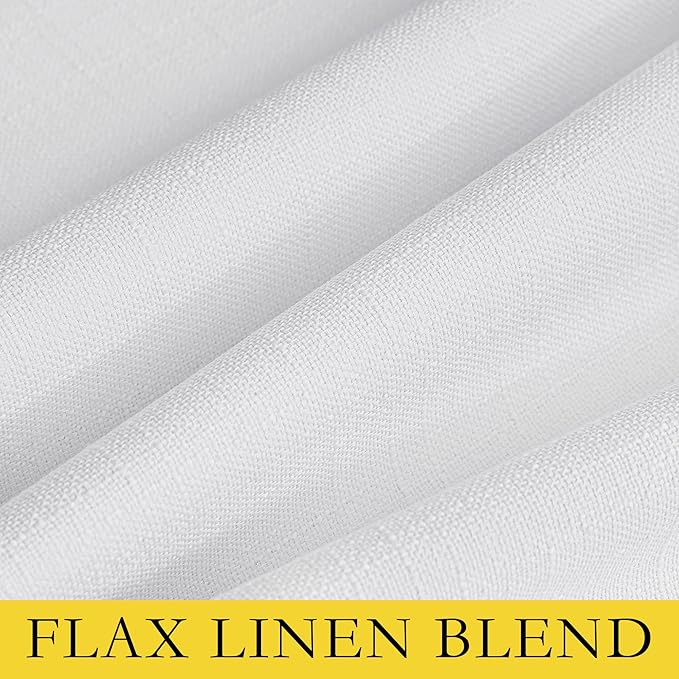 NICETOWN 100% Absolutely Blackout Linen Curtains with Thermal Insulated White Liner, White, 34 inches Wide, 80 inches Length Energy Saving Curtains for Living Room 2 Panels Set, Vertical Blinds