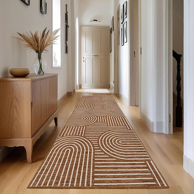 ROYHOME Modern Rug 2x6 Runners for Hallways, Abstract Kitchen Runner Rugs Non Slip Bath Runner, Rainbow Washable Runners Rug for Bedroom, Soft Long Rugs for Entryway Bathroom Laundry Dorm, Copper
