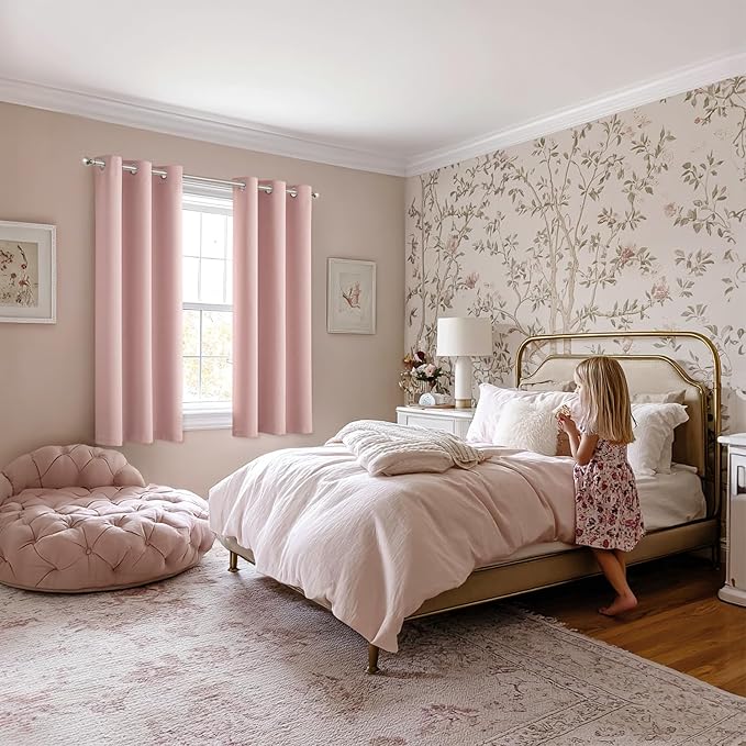 MIULEE Baby Pink Blackout Curtains for Bedroom Living Room 48 Inches Long 2 Panels, Thermal Insulated Room Darkening Drapes Grommet Noise Reducing Light Blocking Window Treatments 40x48 Inch