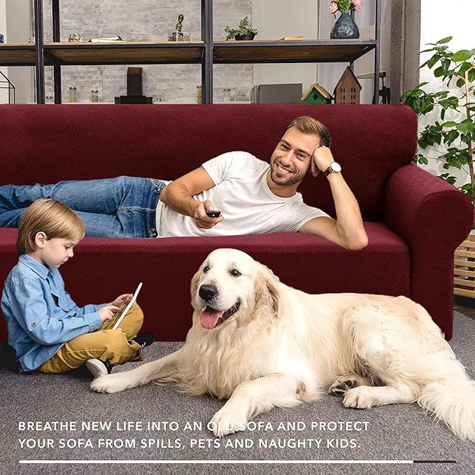XINEAGE 2026 New 1 Piece Couch Covers for 3 Cushion Couch (79"-91") Stretch Sofa Cover Slipcover Pet Friendly Soft Washable Furniture Protector with Elastic Bottom for Kids,Dog (Sofa, Wine Red)