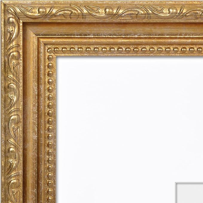 Americanflat 16x20 Picture Frame with Polished Plexiglass - Use as 11x14 Frame with Mat or Display 16x20 Photo Without Mat - Ornate Picture Frames for Wall Display - Gold
