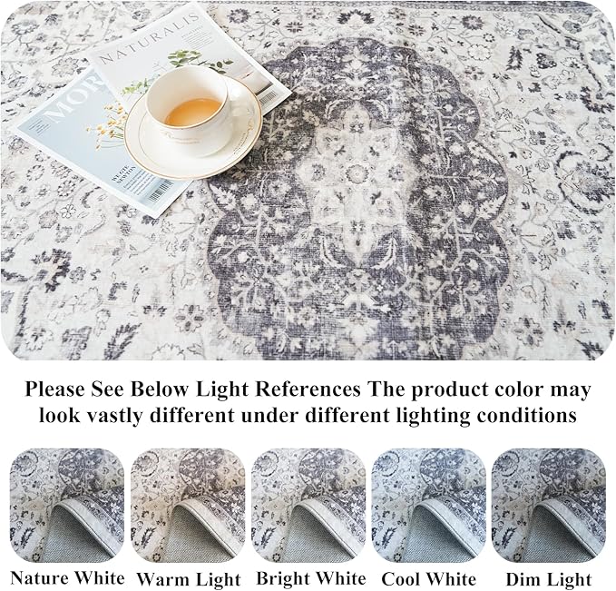 Hallway Washable Runner Rug - 2'6x14 Kitchen Rugs Entryway Rug Runner Vintage Soft Floor Mat Non Slip Indoor Farmhouse Carpet for Bathroom Living Room Bedroom (2'6''x14', Grey)