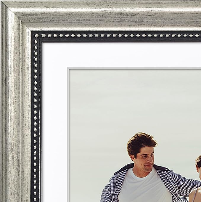 Americanflat Vintage Frames - 12x18 Poster Frame with Beaded Accents and Polished Plexiglass - Use as 11x17 Frame or Display 12x18 Photos Without Mat - Heirloom Collection - Wall Display - Silver