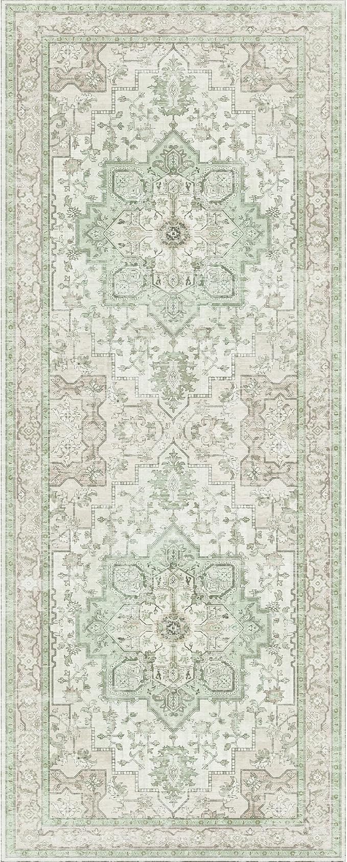 GENIMO Runner Rug for Hallways Machine Washable, 2'6''x10 Non Slip Boho Vintage Lightweight Washable Runners, Thin Floor Rugs for Entryway Hallway Bathroom Laundry Room Corridor, Oat Light