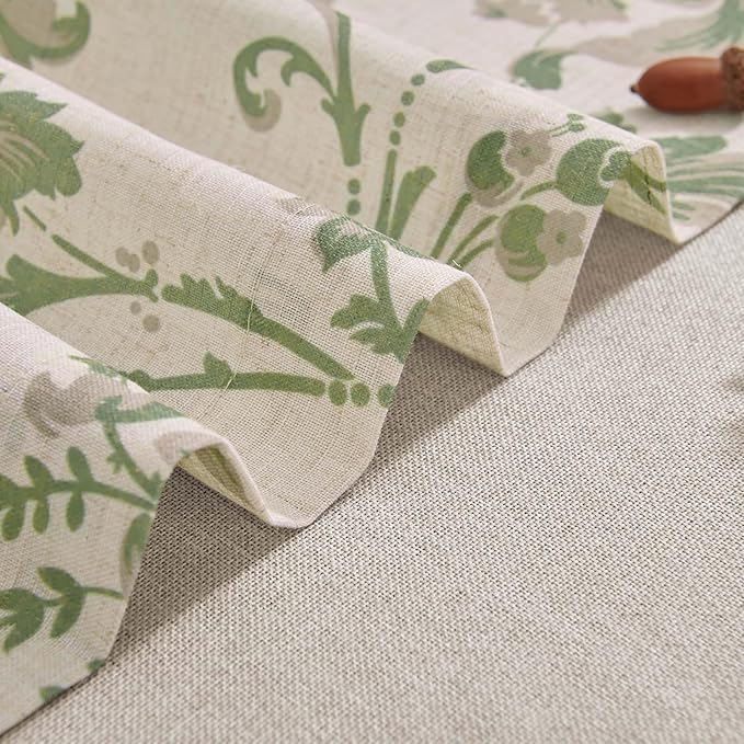 jinchan Linen Valance Curtain Farmhouse Window Decor Floral Print for Kitchen Living Room Double Layer Blackout Valance 18 Inches Rustic Window Treatment 1 Panel Rod Pocket Geen on Beige
