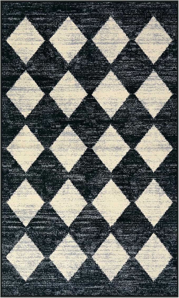 Lahome Zelie Moroccan Trellis Area Rug - 3x5 Washable Black Entry Rug Non Slip Living Room Mat, Distressed Lattice Soft Stain Resistance Indoor Throw Carpet for Front Door Foyer Bedroom Bathroom