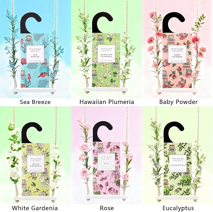 ROSE COTTAGE Large 12 Packs Sugar Grace Hanging Closet Deodorizer Air Freshener Long Lasting Scented Sachets Smell Goods for House