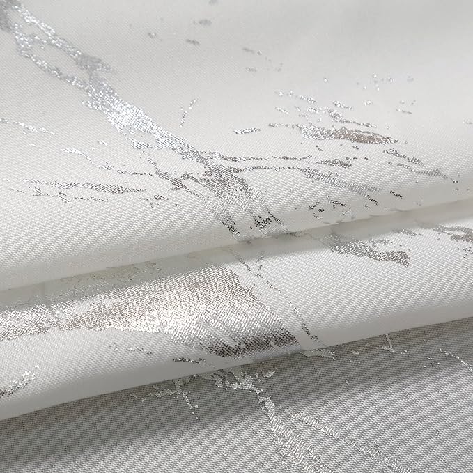 Taisier Home Silver Foil Print Linen Textured Curtains - Geometric Marble Pattern Design for Living Room - Thermal Insulated Window Treatment, 2 Panels, 72" L, Off White and Silver