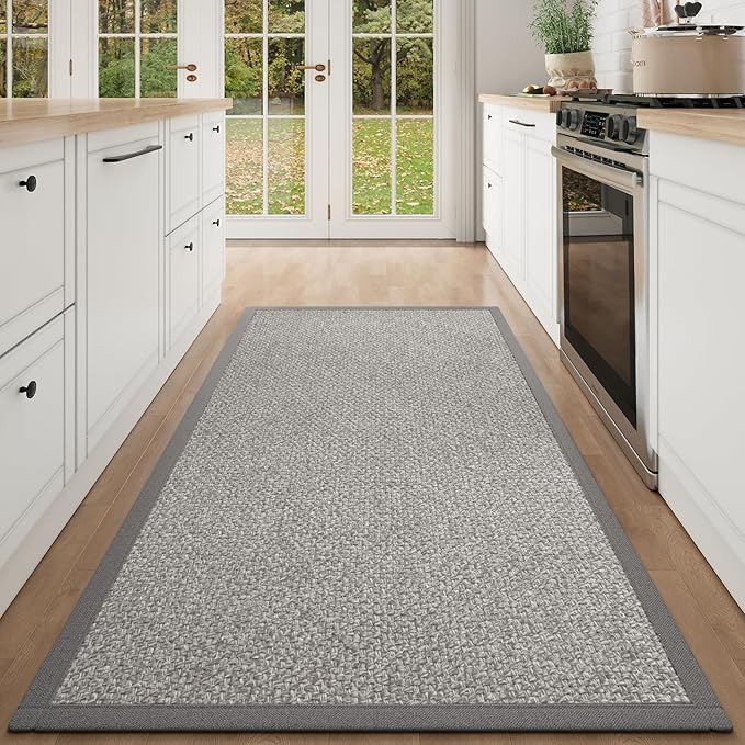 YDKGL Washable Runner Rug 3x5 Jute Like Entryway Indoor Runner Mat Rugs Non Slip, Woven Soft Farmhouse Area Boho Floor Carpet for Hallway Kitchen Laundry Hall Backdoor Bedroom Living Room, Grey
