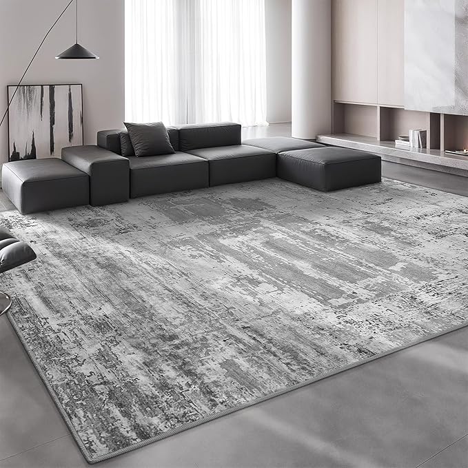 HOMORE Living Room Rug 8x10 Grey Area Rugs Non Slip Washable Rugs for Bedroom Dining Room Abstract Carpet for Farmhouse Kids Playroom Classroom