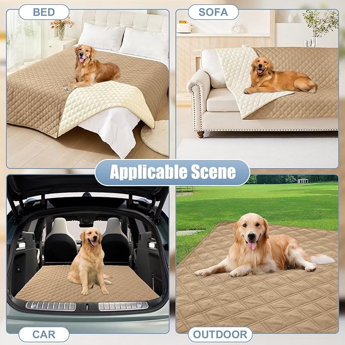 Smiry Waterproof Couch Covers for Dogs Washable, Reversible Pet Couch Covers for 3 Cushion Sofa Pet Friendly, Soft Sofa Furniture Protector for Dogs Cat Kids, Checkered (40"x40", Camel/Beige)