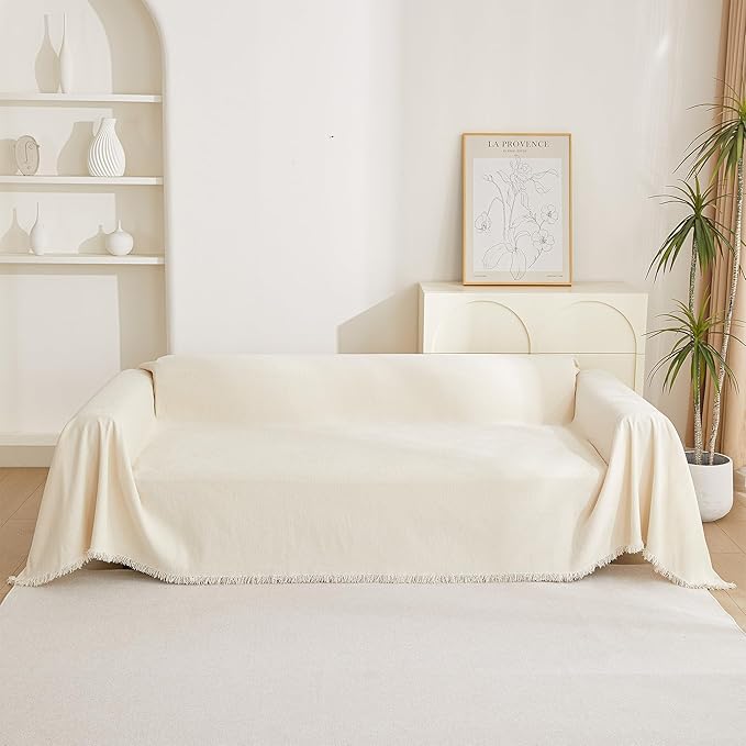 MYSKY HOME Couch Cover for Pets, Beige Couch Covers for 2 Cushion Couch Sofa, Sofa Slipcover Sectional L Shape Chenille Covers for Pets, Throw Couch for Dogs, Kids,71" X118"