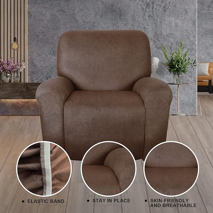 ANARACHON Leather Look Oversize Recliner Chair Covers, Thick 4 Pieces Recliner Covers for Recliner Chair, Leather Cover for Recliner Slipcovers for Pets Kids(X-Large, Brown)