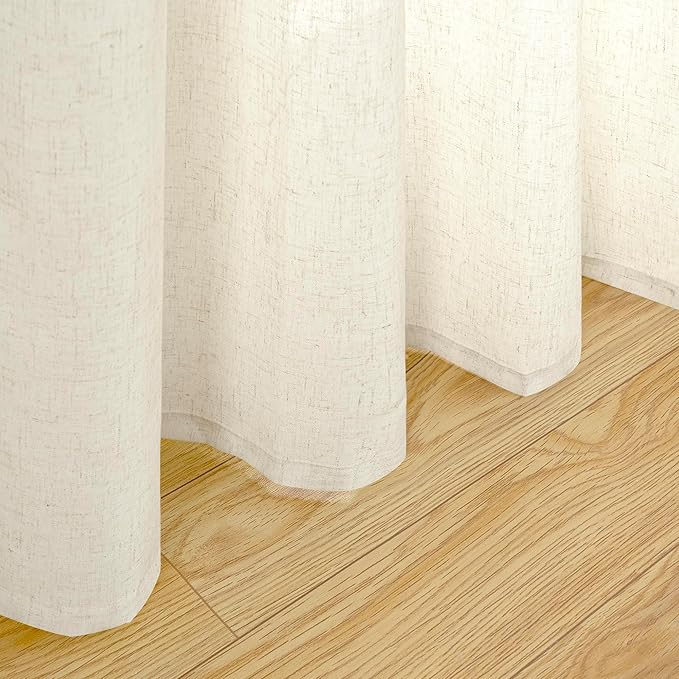 YoungsTex Natural Linen Semi Sheer Curtains 84 Inch Length for Living Room, Light Filtering Window Drapes Privacy with Grommet No See Through for Bedroom, 2 Panels, 38 X 84 Inch