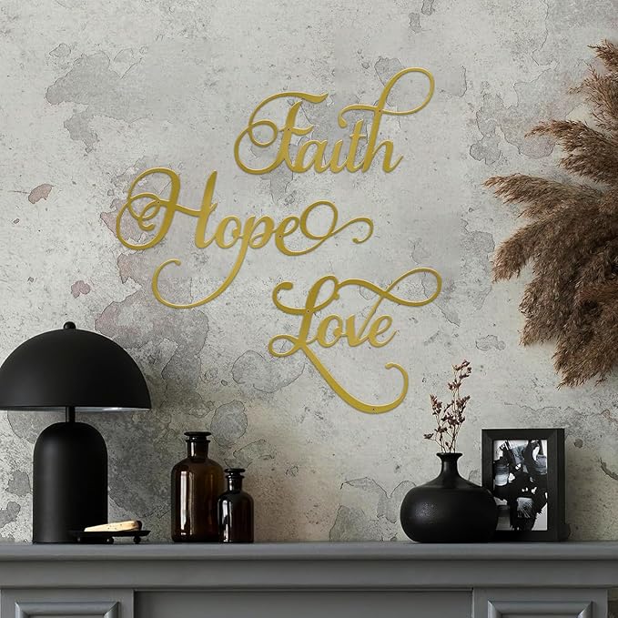 ESTART Faith Hope Love 3 Pieces Metal Wall Decor Inspirational Black Letter Sign Wall Art Rustic Vintage Farmhouse Word Metal Sign Family Wall Decor for Home Bedroom Living Room