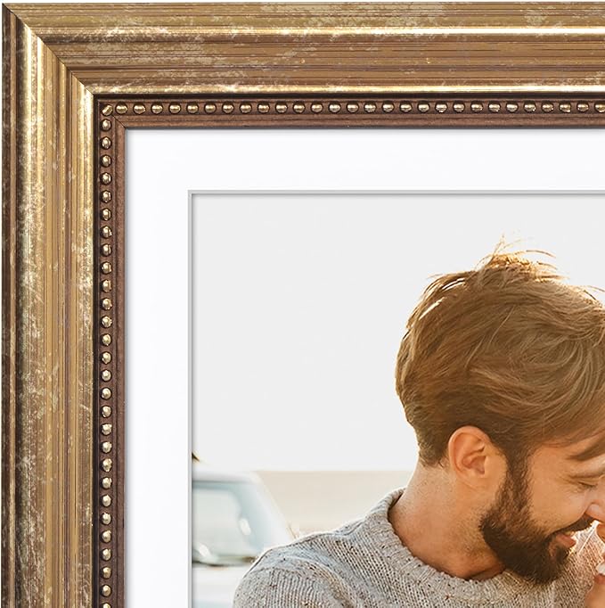 Americanflat Vintage Frames - 13x19 Picture Frame with Beaded Accents and Polished Plexiglass - Use as 12x18 Frame or Display 13x19 Photos Without Mat - Heirloom Collection - Wall Display - Gold