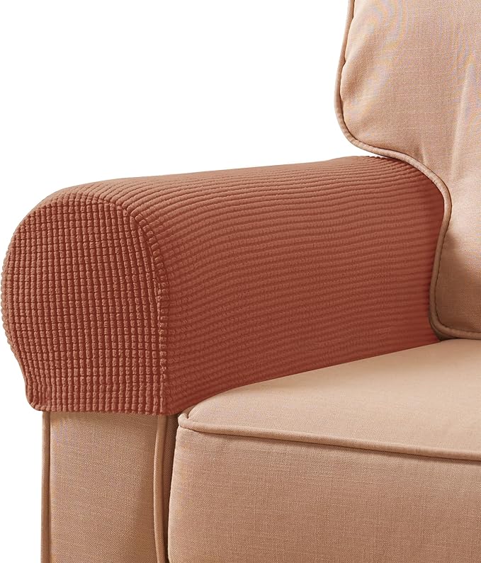 SUBRTEX Stretch Armrest Covers Spandex Arm Covers for Chairs Couch Sofa Armchair Slipcovers for Recliner Sofa with Twist Pins 2pcs (Brick)