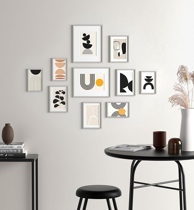 eletecpro Aluminum Gallery Wall Frame Set of 10, Including 2Pcs 8x10, 4Pcs 5x7, 4Pcs 4x6 Photo Frames for Wall or Tabletop Display, Multiple Sizes Picture Frames Collage Wall Decor, Silver