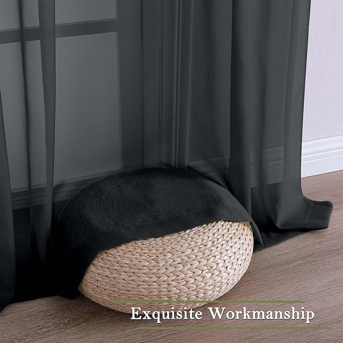 Lecloud Black Sheer Curtains 84 Inches Long 2 Panels, Balance Light & Privacy Bedroom Living Room Dining Room Window Treatments, Solid Voile Curtain Drapes with Dual Rod Pocket, 59" W x 84" L