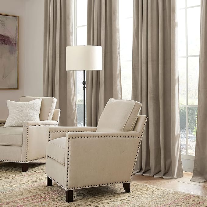 RYB HOME Camel Beige Velvet Curtains with Hook Tape, Thermal Insulated Privacy Protect Decorative Drapes for Home Theater, W 62 x L 84 inches, 2 Panels Set