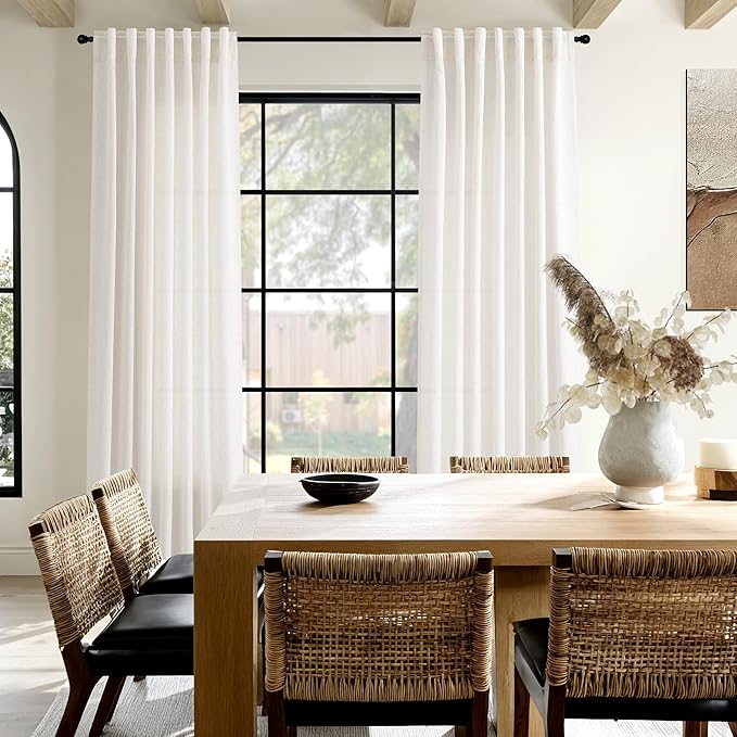 Nanspring Ivory White Linen Curtains 63 Inches Long for Living Room Back Tab Pocket Natural Light Filtering Privacy Translucent Ivory White Cotton Texture 52X63, 2 Panels
