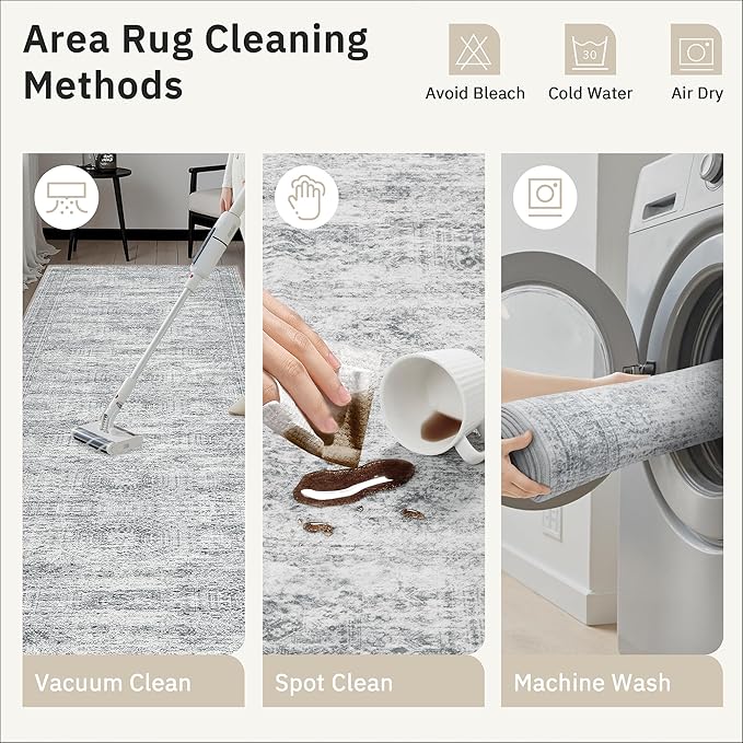 Soalmost Runner Rug 2x12 Washable Non-Slip Hallway Runner Rugs for Kitchen Bathroom Laundry Room Grey Vintage Floor Carpet Runners for Hallways Entryway