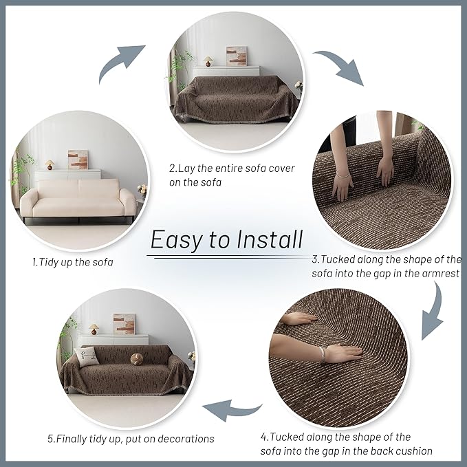 MYSKY HOME Couch Covers for 3 Cushion Couch Sofa, Sectional Couch Cover L Shape Chenille Couch Cushion Covers for Pets, Furniture Protector Cover for Dogs, Kids, 91"X150", Deep Chocolate