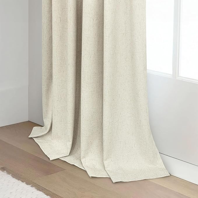 Short Linen Blackout Curtains for Bay Windows 48 Inch Length Bedroom Living Room Bathroom Heat Light Blocking Cute Curtains 48 Inches Long 2 Panels Set Burlap Drapes 52x48 Back Tab & Rod Pocket Beige
