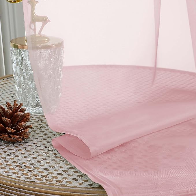 OWENIE Sheer Blush Curtains, Sheer Curtains 63 inch Length 2 Panels Set, Rod Pocket Voile Fimly Sheer Drapes for Living Room Bedroom, 2pcs, Blush, Each 59" W x 63" L