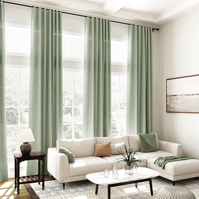 Nanspring Desert Sage Linen Curtains 84 Inch Length 2 Panels Set for Living Room Rod Pocket Back Tab Light Filtering Window Drapes for Bedroom Dining Room Protect Privacy Modern Farmhouse Decor 52x84