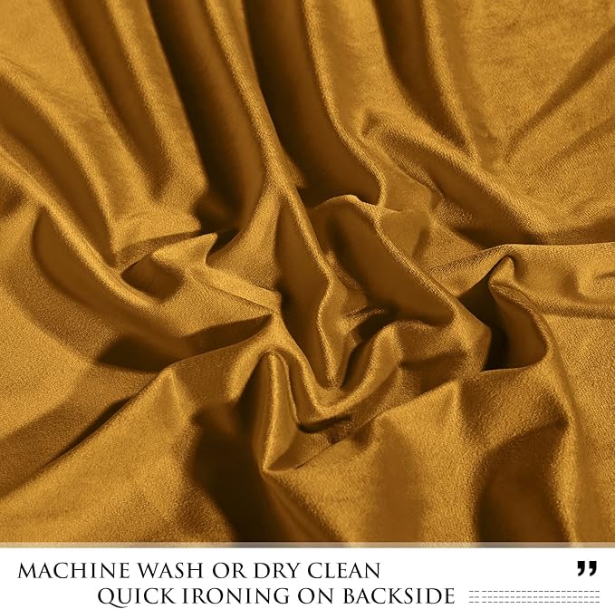 StangH Mustard Gold Velvet Curtains Elegant Decor for Party Backdrops, 90 inches Solid Drapes Light Blocking for Bedroom Energy Saving Room Dividers for Doorway, W42 x L90, Set of 2