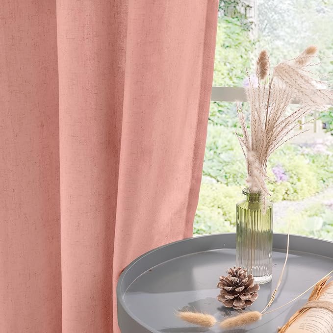 YoungsTex Dusty Rose Linen Curtains for Living Room Spring Decor, Blush Light Filtering Window Drapes with Grommet for Bedroom Privacy, 2 Panels, 52 X 95 Inch