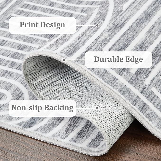 Modern Rug 2x6 Runners for Hallways, Abstract Kitchen Runner Rugs Non Slip Bath Runner, Rainbow Washable Runner Rug for Bedroom, Soft Long Rugs for Entryway Bathroom Laundry Dorm, Ash